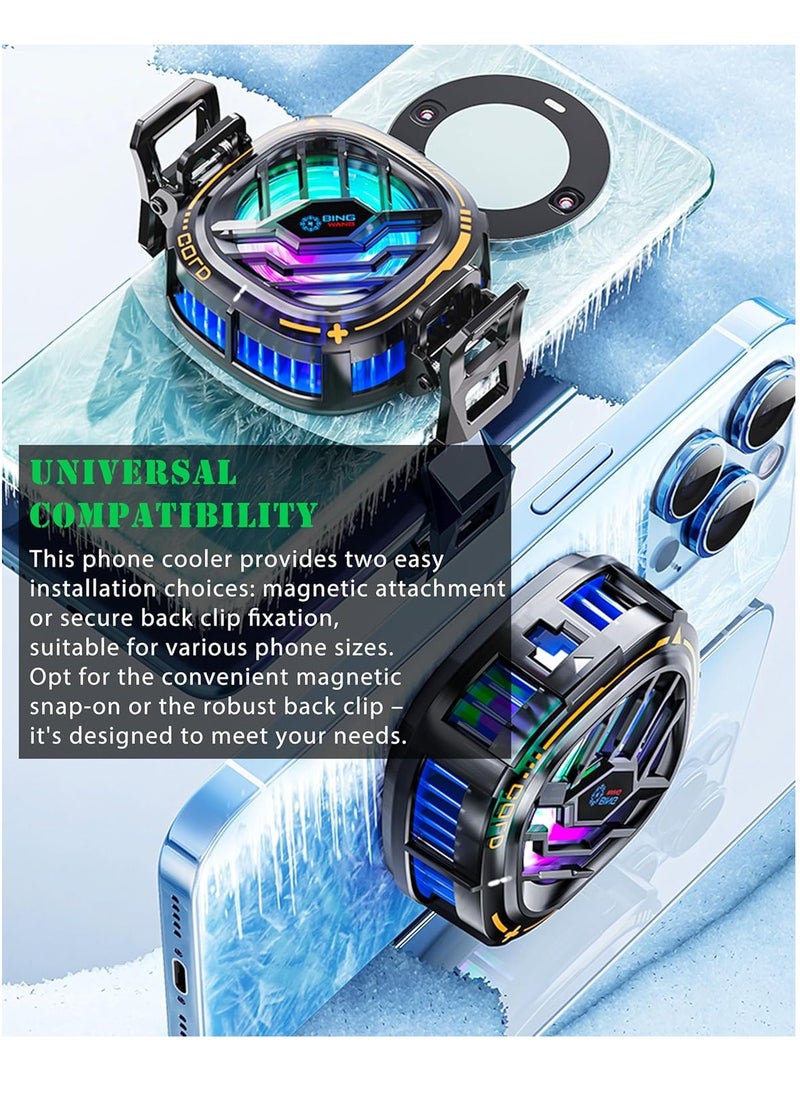 ميكسد - Magnetic Cell Phone Cooler RGB Phone Cooling Fan Portable Lightweight Mobile Phone Cooling Fan Phone Radiator with Temperature Display for Mobile Gaming Tiktok Live Streaming - Image 1