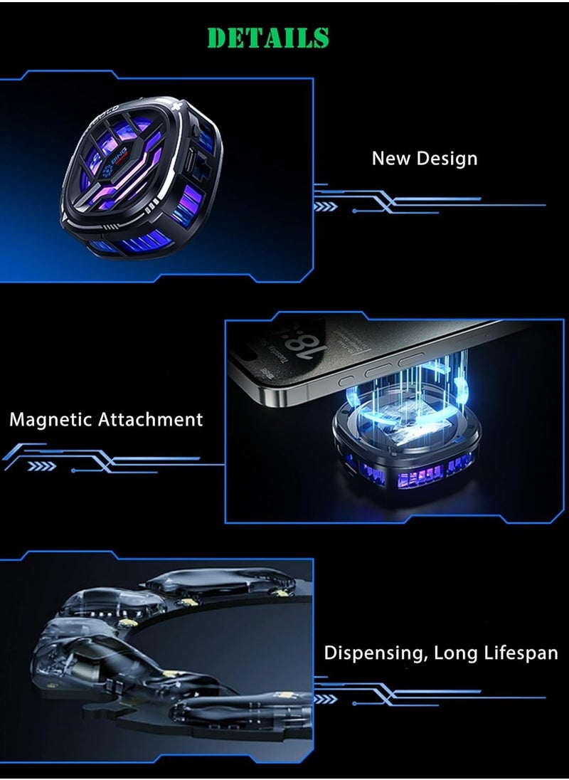 ميكسد - Magnetic Cell Phone Cooler RGB Phone Cooling Fan Portable Lightweight Mobile Phone Cooling Fan Phone Radiator with Temperature Display for Mobile Gaming Tiktok Live Streaming - Image 1