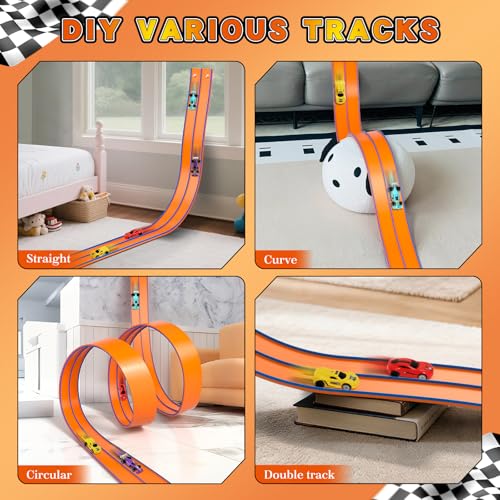 ADUSRIZ Flex Tracks 15 Ft Flexible Race Car Track for Kids with 2 Suction Cups Race Car Ramp Track Compatible with Diecast 164th Cars Birthday Gifts for Boys Girls Ages 3 - Image 5