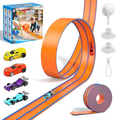 ADUSRIZ Flex Tracks 15 Ft Flexible Race Car Track for Kids with 2 Suction Cups Race Car Ramp Track Compatible with Diecast 164th Cars Birthday Gifts for Boys Girls Ages 3 - Image 1