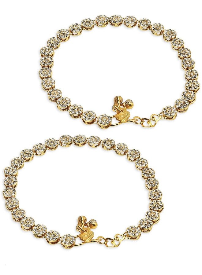 fabula Jewellery Pair of Gold Tone American Diamond AD Ethnic Payal Anklets For Women & Girls Stylish Latest (AVM5_AFR1) - Image 5