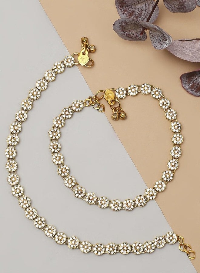 fabula Jewellery Pair of Gold Tone American Diamond AD Ethnic Payal Anklets For Women & Girls Stylish Latest (AVM5_AFR1) - Image 4