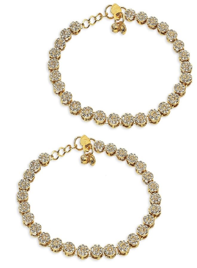 fabula Jewellery Pair of Gold Tone American Diamond AD Ethnic Payal Anklets For Women & Girls Stylish Latest (AVM5_AFR1) - Image 2