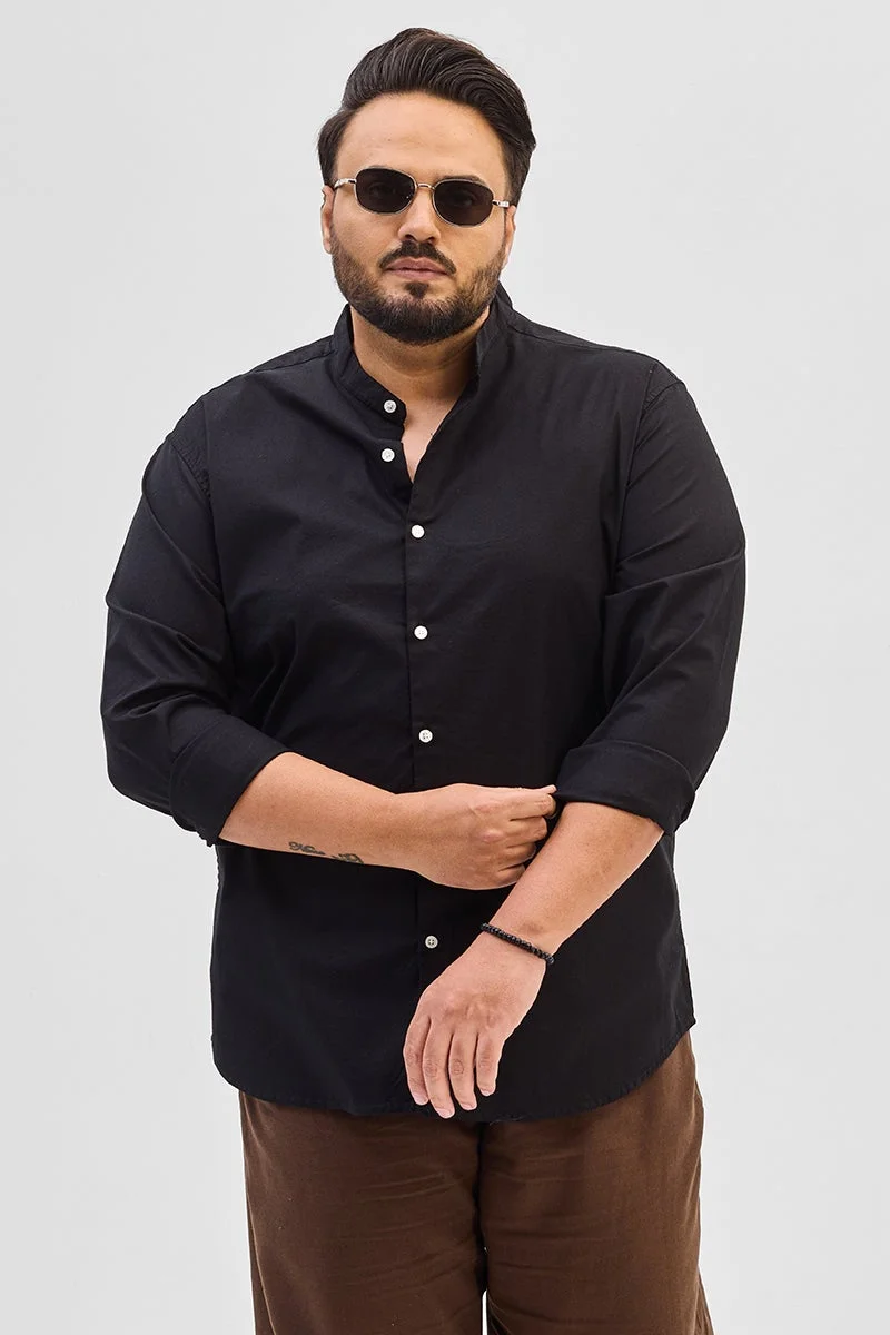 SNITCH Black Mandarin Plus Size Shirt