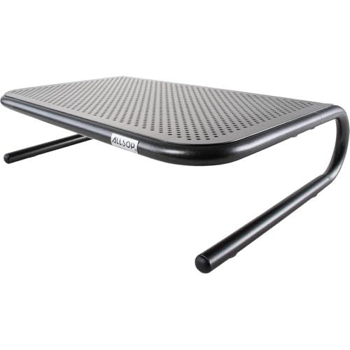 Allsop Metal Art Jr. Monitor Stand, 14-Inch wide platform holds 40 lbs with keyboard storage space - Pearl Black, 2 Pack - Image 1