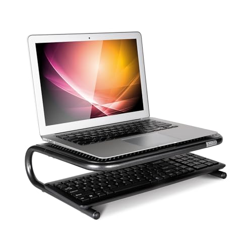 Allsop Metal Art Jr. Monitor Stand, 14-Inch wide platform holds 40 lbs with keyboard storage space - Pearl Black, 2 Pack - Image 5