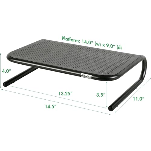 Allsop Metal Art Jr. Monitor Stand, 14-Inch wide platform holds 40 lbs with keyboard storage space - Pearl Black, 2 Pack - Image 3