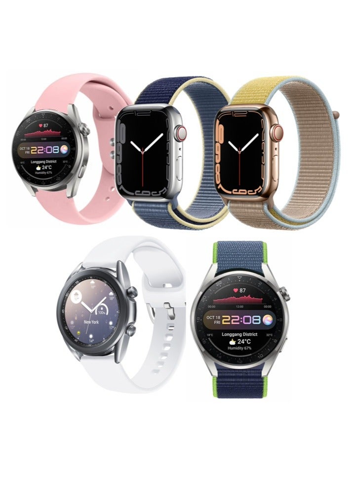 Perfii 5pcs Watchband Bundle Compatible with all Samsung, Huawei, Amazfit, Fitbit and Honor with 20mm band size - Image 1