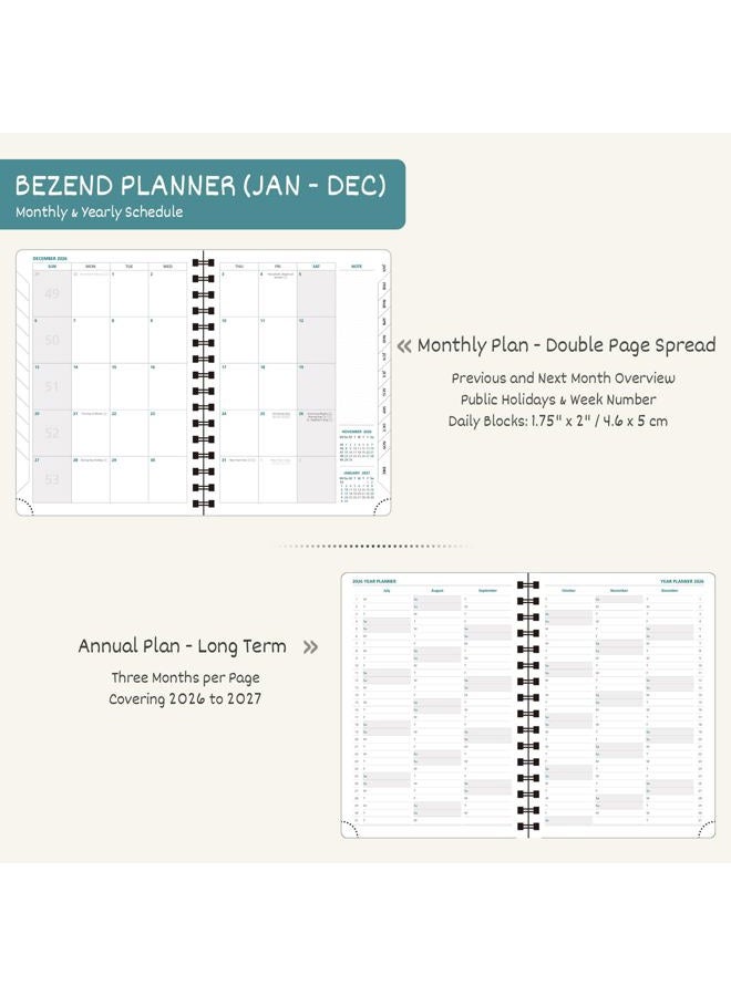 BEZEND Planner 2026 Weekly and Monthly, 8.5" x 11" Calendar with Notes (Jan-Dec 26) Vertical Daily Appointment with Hourly Timeslot & Monthly Tab, Spiral, PU Leather Softcover - Blueberry - Image 4