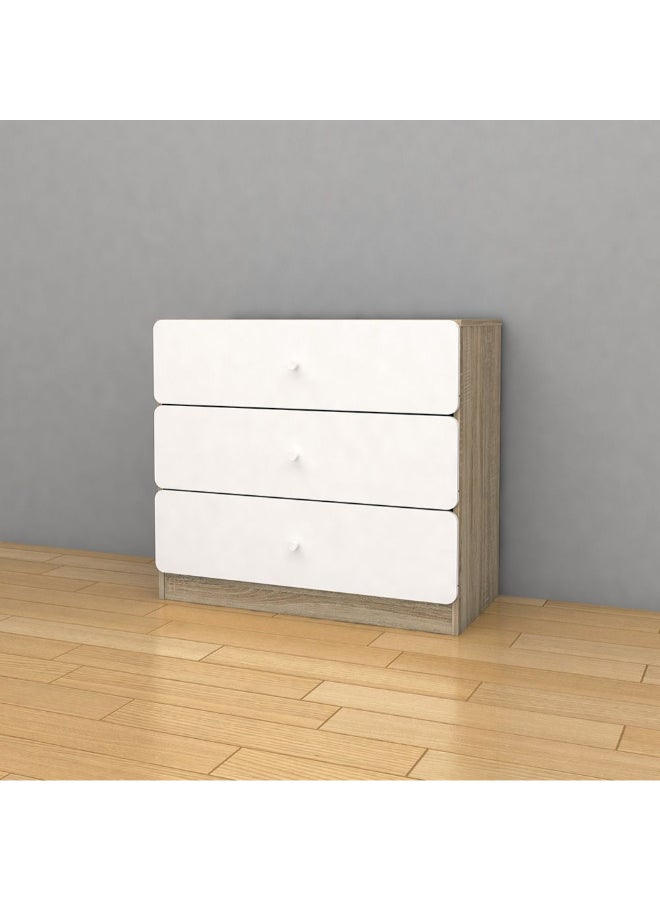 DANUBE HOME Kinder 3 Drawers Dresser Durable Vanity Table Dressing Makeup Desk With Storage Modern Design Bedroom Furniture L 80 x W 38 x H 72 cm-White & Sonoma Oak - Image 1