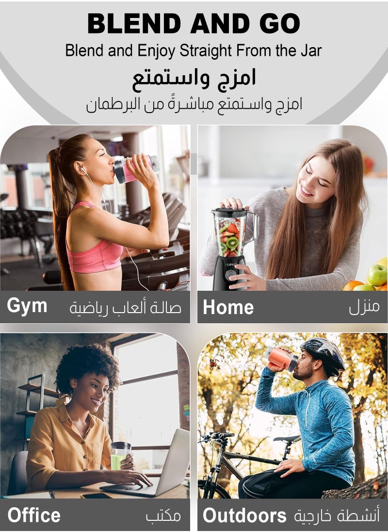 يو إل اتش واي سي خلاط، خلاط جديد للعصائر، شفرة من الفولاذ المقاوم للصدأ، يمكن استخدامه لصنع الميلك شيك والعصائر، تعديل السرعة مجاني لسحق الثلج، وصنع الهريس وتجميد الفاكهة، وله وظيفة التنظيف التلقائي  - Image 4