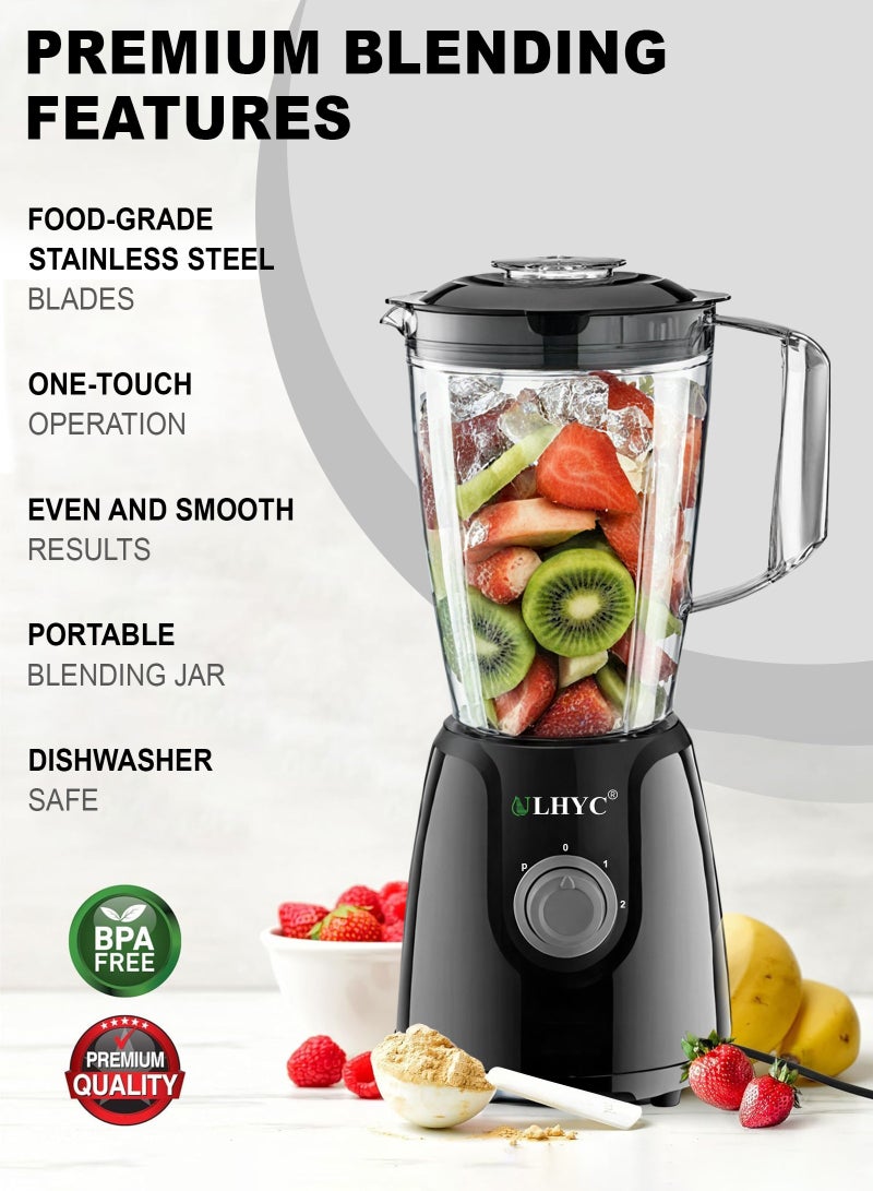 Blender, new smoothie countertop blender, stainless steel blade, can be used to make milkshakes and smoothies, free speed adjustment for crushing ice, making purees and freezing fruits, and has automatic cleaning function