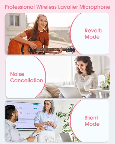 VEZQUA Mini Wireless Lavalier Microphone for iPhone 16/15/14/Android, Lapel Mic with Noise Reduction, 12H, 65ft, Pink Tiny Microphone Content Creator Interview for Vlog YouTube TikTok Recording (Pink) - Image 3