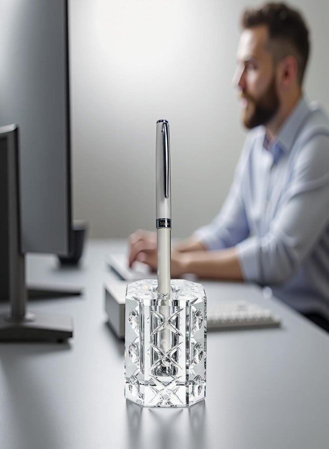 QFkris Fancy Crystal Single Pen Holder for Desk, Glass Fountain Pen Stand, Feather Pencil Holder for Office Desktop Decoration, Gift for Man Woman Students Teachers Father Boyfriend - Image 5