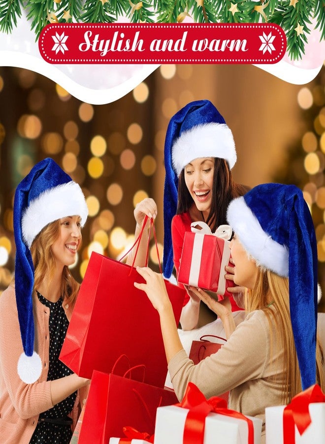 Cuffbow Long Christmas Santa Hat for Adults Unisex, Xmas Velvet Plush Christmas Hat for Holiday Festival Party Decor Costume (Blue) - Image 4