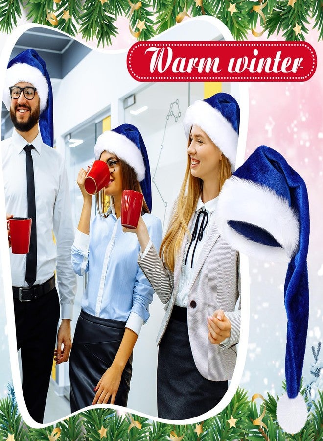 Cuffbow Long Christmas Santa Hat for Adults Unisex, Xmas Velvet Plush Christmas Hat for Holiday Festival Party Decor Costume (Blue) - Image 5