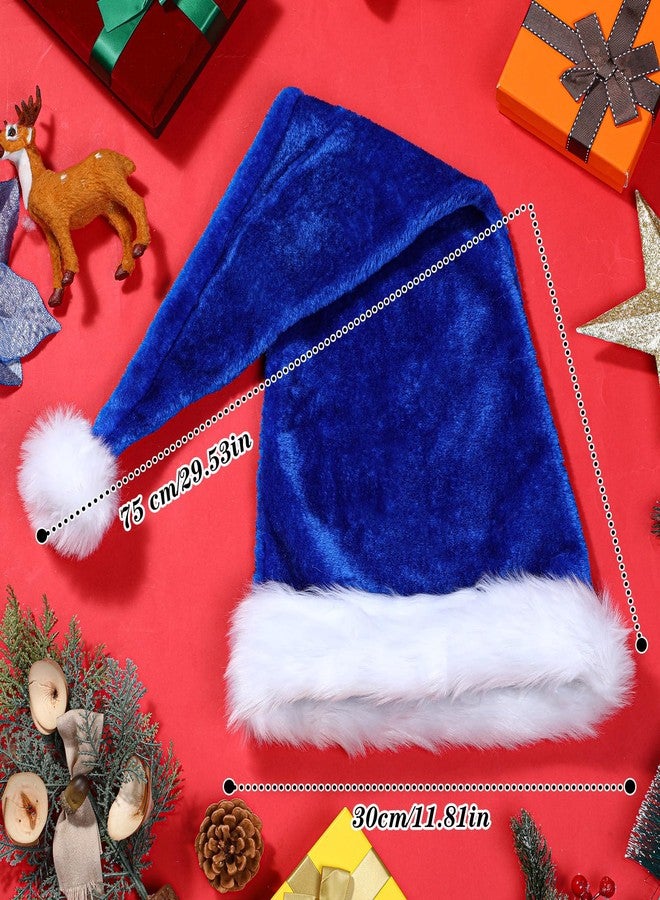 Cuffbow Long Christmas Santa Hat for Adults Unisex, Xmas Velvet Plush Christmas Hat for Holiday Festival Party Decor Costume (Blue) - Image 2