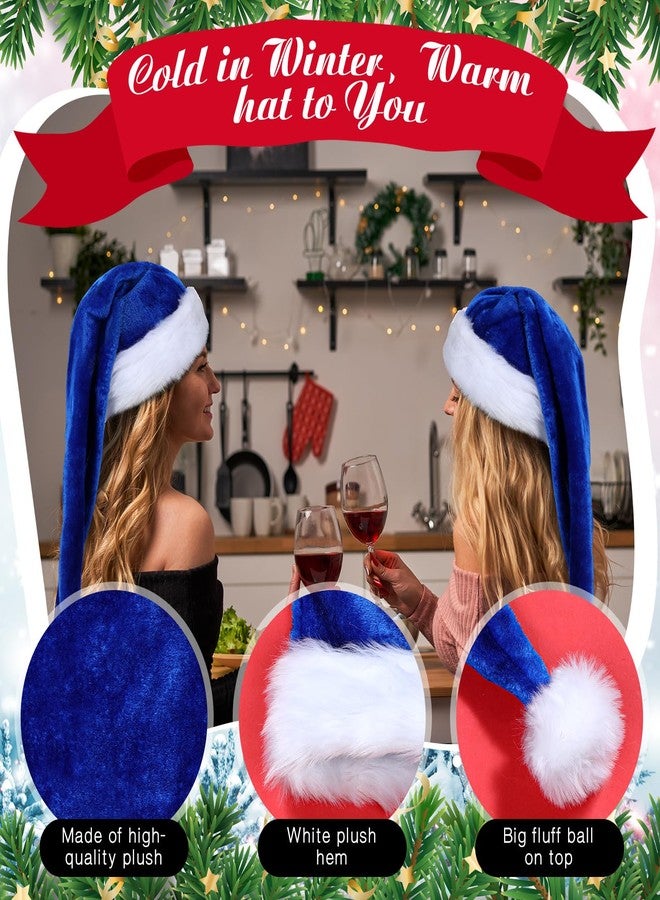 Cuffbow Long Christmas Santa Hat for Adults Unisex, Xmas Velvet Plush Christmas Hat for Holiday Festival Party Decor Costume (Blue) - Image 3