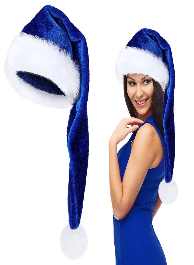 Cuffbow Long Christmas Santa Hat for Adults Unisex, Xmas Velvet Plush Christmas Hat for Holiday Festival Party Decor Costume (Blue) - Image 1