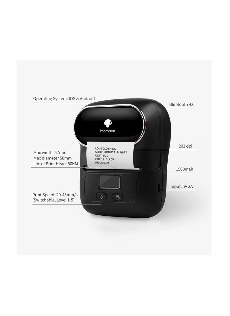 phomemo - Phomemo M110 Portable Thermal Label Printer Bluetooth Connection Apply For Labeling Shipping Office Cable Retail Barcode And More with 1 40×30mm Label Roll White - Image 1
