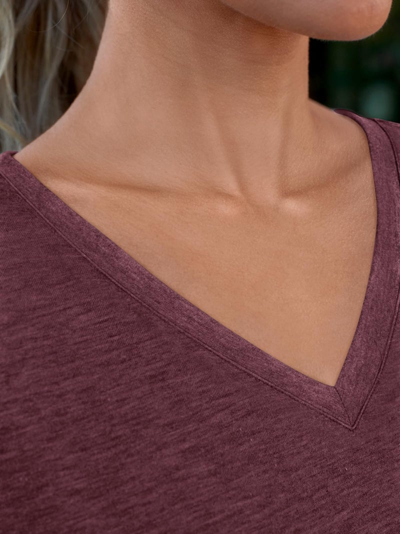 AUTOMET Short Sleeve Casual Tunic Tees Tops V Neck T-Shirts Womens Fashion Trendy Comfy Summer Outfits Clothes 2025 WineRed L - Image 5