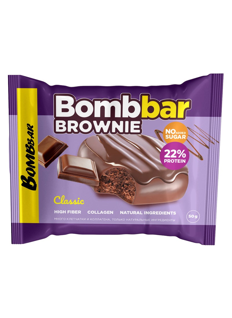 BOMBBAR Collagen Protein Brownie Classic Gluten Free, High Fiber and No Sugar Added 50g  - Image 1