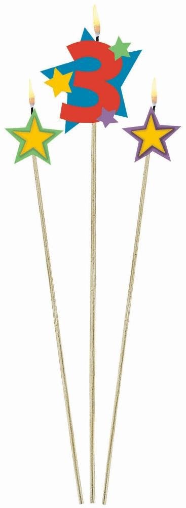 amscan 3 Decorative Birthday Candle Star Candles Party Supply Multicolored 175205