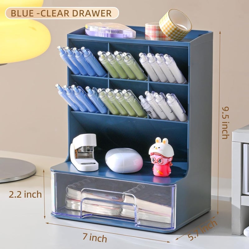 HOME CUBE Desk Organizer With Drawer Desktop Office Stationery Storage Box Desk Accessories Mobile Holder Table Organiser Study Table Desk Organizer (2020, Blue) - Plastic - Image 4