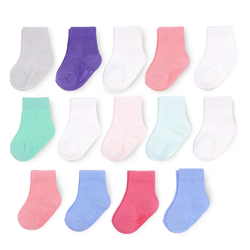 Fruit of the Loom Baby 14-Pack Grow & Fit Flex Zones Cotton Stretch Socks - Unisex, Girls, Boys (6-12 Months, Pink) - Image 1