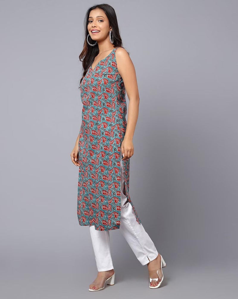 PATLANI Women's Cotton BLENED Sleeveless Printed Full Stitched Kurti.(k-199) Grey - Image 3