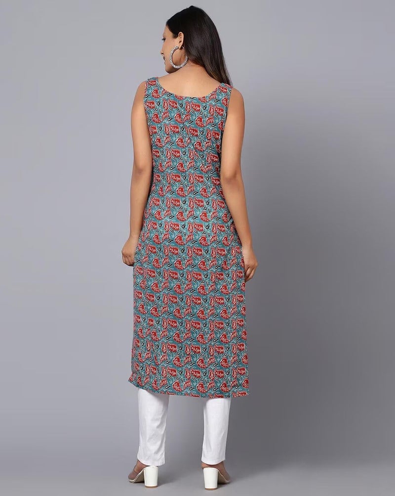 PATLANI Women's Cotton BLENED Sleeveless Printed Full Stitched Kurti.(k-199) Grey - Image 2