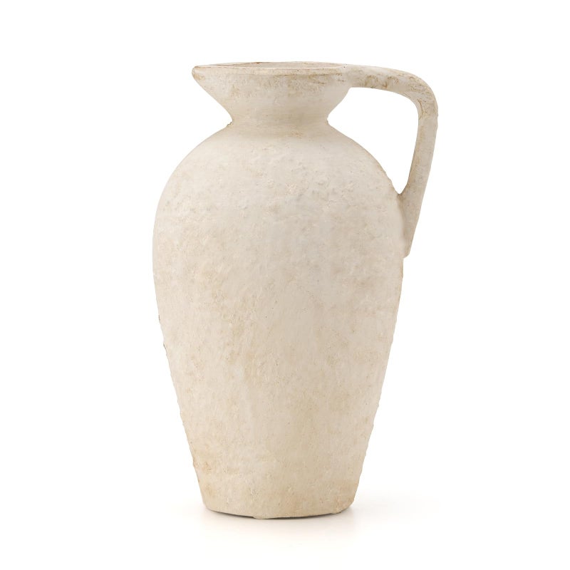 LUKA Rustic Farmhouse Terracotta Vase 925 inch with Handle Neutral Tall Clay Vase for Living Room Table Shelf Decor OffWhite