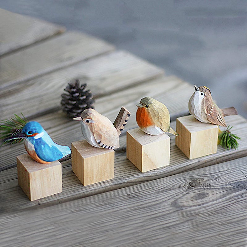 WEAUSUP Handmade Wooden Carved Bird Decor Sculpted HandPainted Bird Figurines Small Home Decor Bird Statue Shelf Decor BFF Gifts for Bird Lovers SuitNew