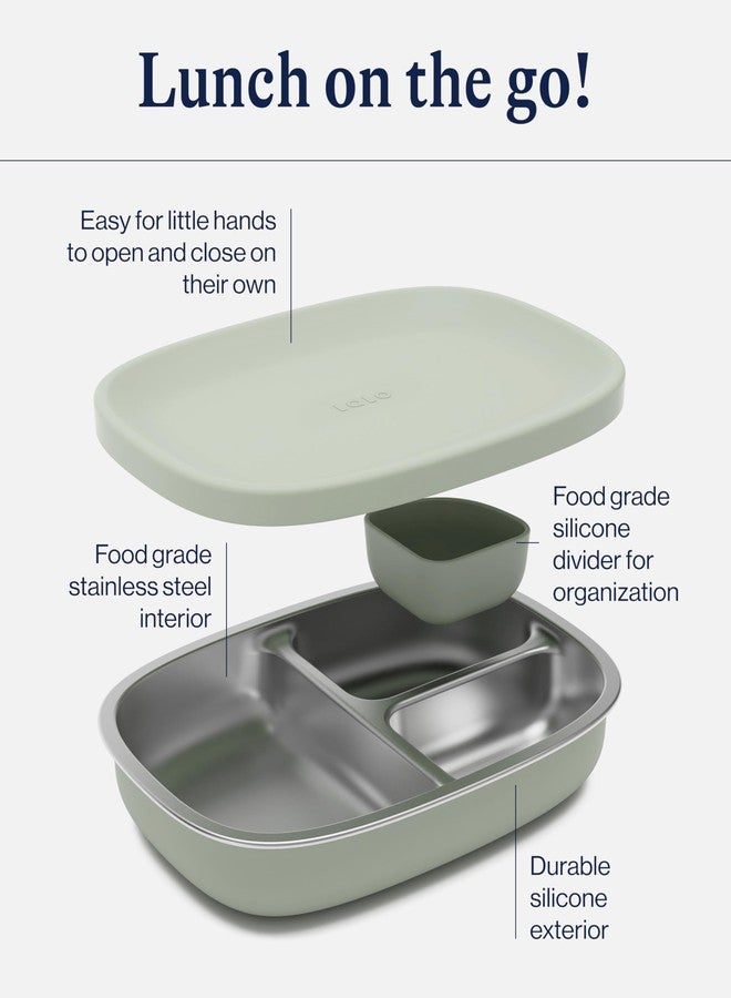Lalo Bento Box - BPA-Free Bento Box For Kids & Toddlers, Leak-Proof, Dishwasher Safe, Easy to Open & Clean Silicone & Stainless Steel Lunch Box For Kids, Portable for Daycare or Travel - Sage - Image 4