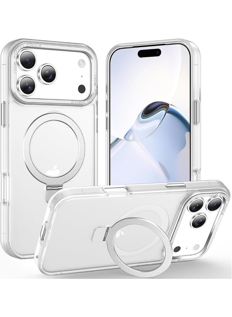 جراب مغناطيسي لهاتف iPhone 17 Pro مع حامل حلقي، [حماية من السقوط حتى 10 أقدام] [ملمس مخملي] جراب هاتف نحيف شفاف غير لامع مقاوم للصدمات لهاتف iPhone 17 Pro مقاس 6.3 بوصة، (أبيض مصنفر) - Image 1