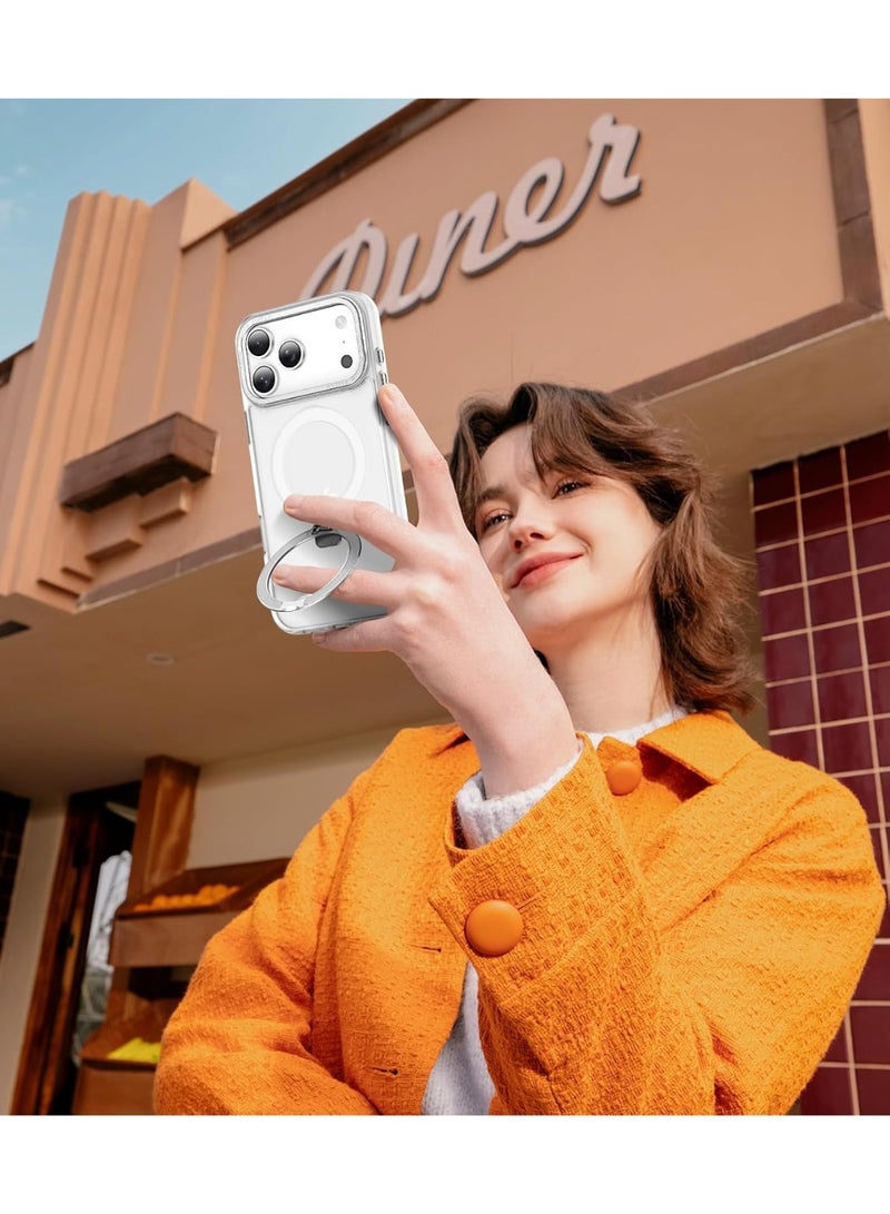 جراب مغناطيسي لهاتف iPhone 17 Pro مع حامل حلقي، [حماية من السقوط حتى 10 أقدام] [ملمس مخملي] جراب هاتف نحيف شفاف غير لامع مقاوم للصدمات لهاتف iPhone 17 Pro مقاس 6.3 بوصة، (أبيض مصنفر) - Image 3