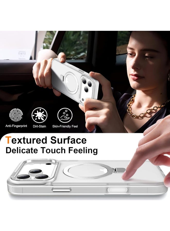 جراب مغناطيسي لهاتف iPhone 17 Pro مع حامل حلقي، [حماية من السقوط حتى 10 أقدام] [ملمس مخملي] جراب هاتف نحيف شفاف غير لامع مقاوم للصدمات لهاتف iPhone 17 Pro مقاس 6.3 بوصة، (أبيض مصنفر) - Image 2