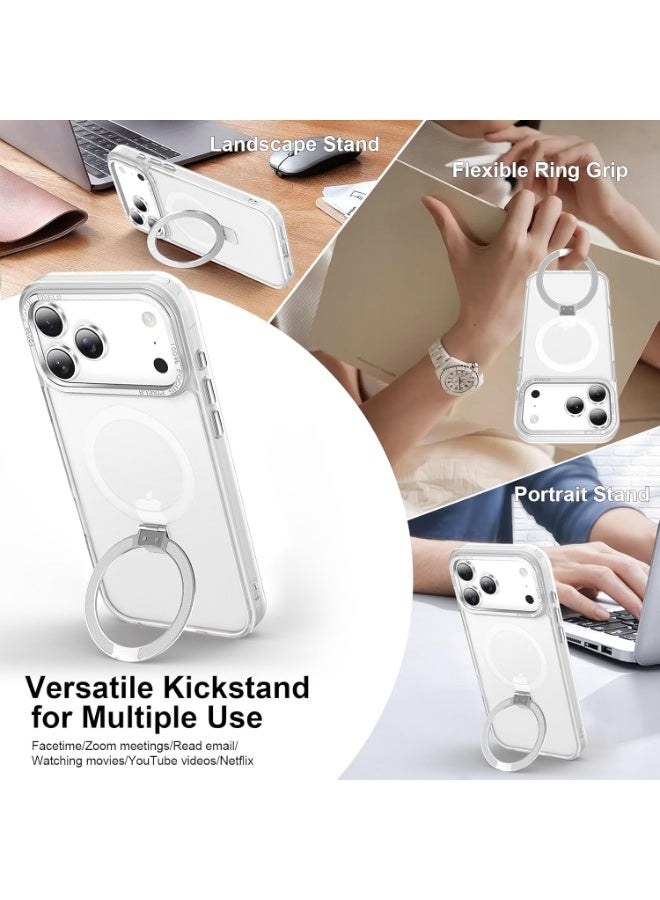 جراب مغناطيسي لهاتف iPhone 17 Pro مع حامل حلقي، [حماية من السقوط حتى 10 أقدام] [ملمس مخملي] جراب هاتف نحيف شفاف غير لامع مقاوم للصدمات لهاتف iPhone 17 Pro مقاس 6.3 بوصة، (أبيض مصنفر) - Image 4