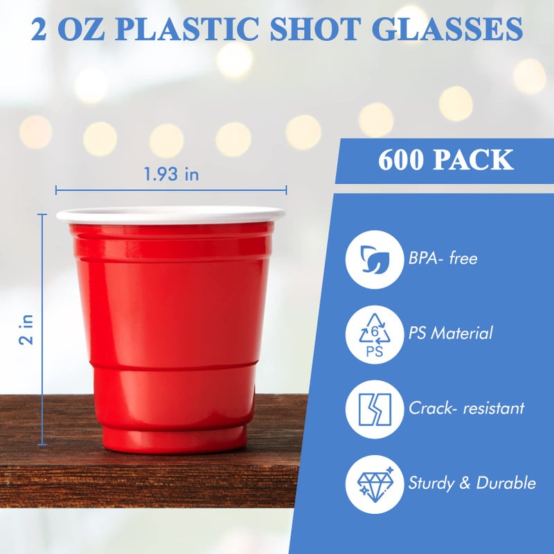 Lilymicky Lilymicky 600 PACK 2 oz Plastic Shot Glasses  Mini Red Disposable Shot Cups for Parties  Carnivals  and Any Events - Image 3