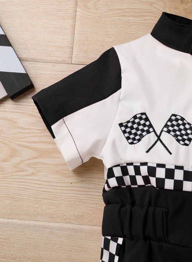 OBEEII Baby Boys 1st Birthday Outfit Girls Race Car Driver Romper One Year Old Kids First Birthday Cake Smash Photoshoot Jumpsuit Party One Piece Clothes Checkered Racer Outfit Black-1Y 9-12 Months - Image 5