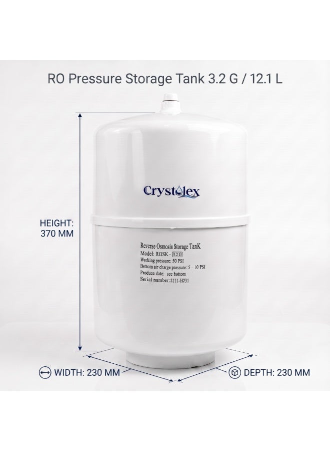 Crystolex Reverse Osmosis Pressure Tank for RO Water Purifier | Food Grade Steel Water Storage Tank | High Pressure Durable RO Replacement Water Storage Container (3.2 Gallons Pressure Tank) | RO Water Tank - Image 5