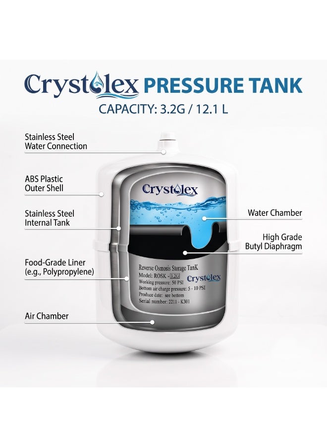 Crystolex Reverse Osmosis Pressure Tank for RO Water Purifier | Food Grade Steel Water Storage Tank | High Pressure Durable RO Replacement Water Storage Container (3.2 Gallons Pressure Tank) | RO Water Tank - Image 2