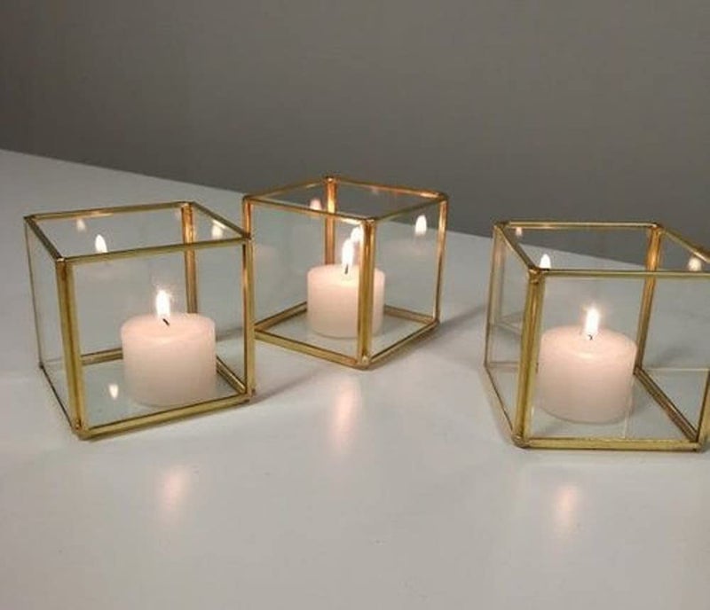 ARTINCO Art India Collections Brass Glass T-Light Votive Candle Box (4 X 4 Inches, Gold) - Image 3