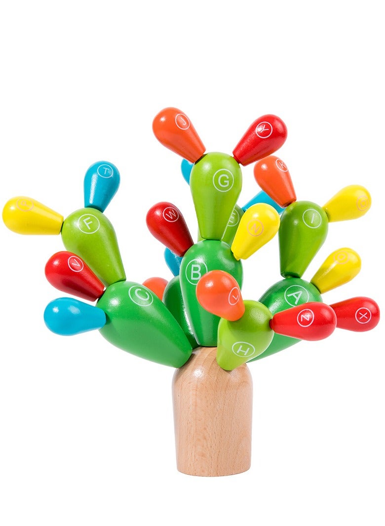 Alphabet Cactus Building Blocks Wooden Montessori Early Education Toy Educational Baby Toy 1-3 Years Old - Image 1