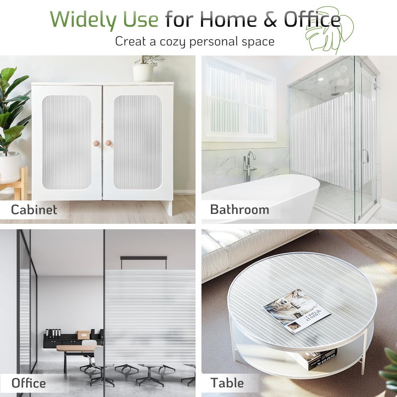 LUTE Reeded Glass Window Privacy Film, Frosted Glass Film, Removable 3D Decorative Decals Sun Blocking Anti UV Door Window Cover, No Glue Static Cling Vinyl for Bathroom Home Office, 17.5" x 78.7" - Image 5
