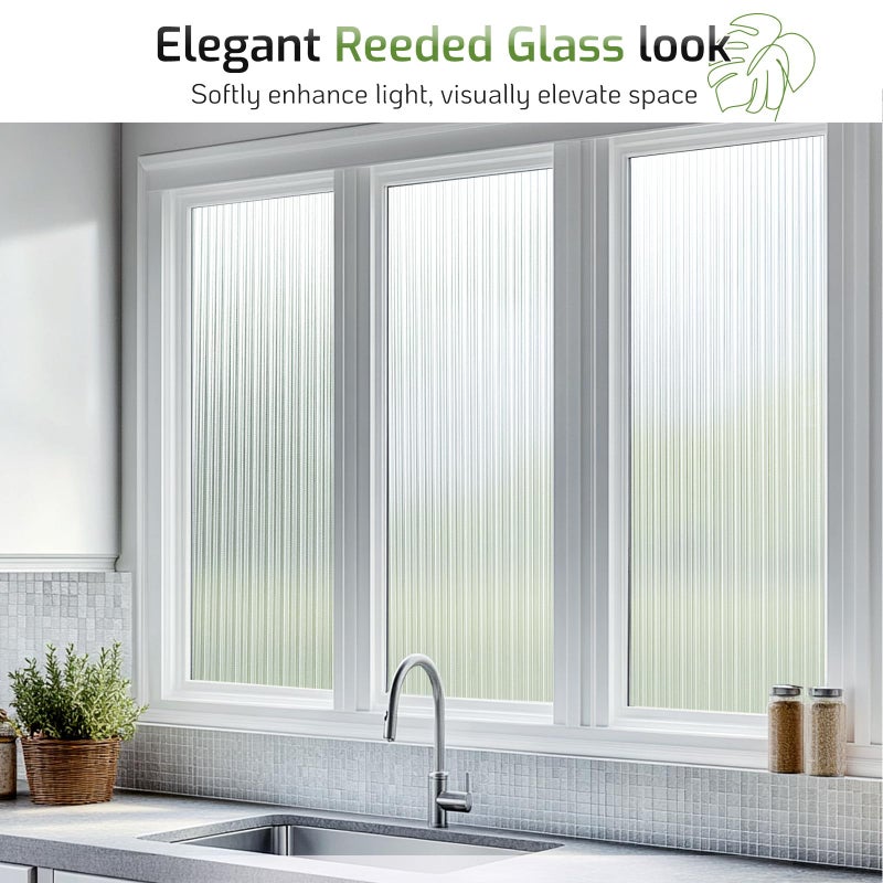 LUTE Reeded Glass Window Privacy Film, Frosted Glass Film, Removable 3D Decorative Decals Sun Blocking Anti UV Door Window Cover, No Glue Static Cling Vinyl for Bathroom Home Office, 17.5" x 78.7" - Image 3