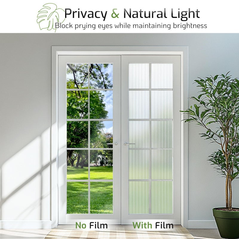 LUTE Reeded Glass Window Privacy Film, Frosted Glass Film, Removable 3D Decorative Decals Sun Blocking Anti UV Door Window Cover, No Glue Static Cling Vinyl for Bathroom Home Office, 17.5" x 78.7" - Image 2