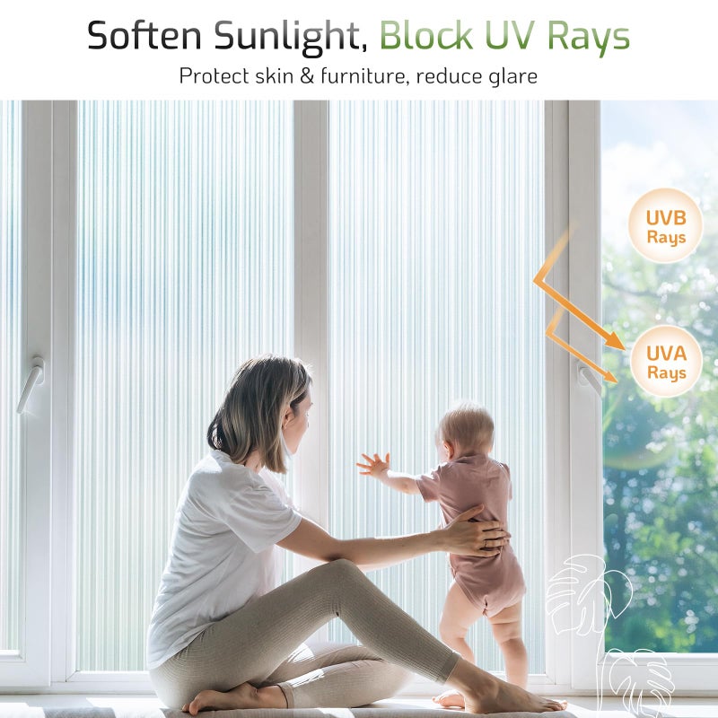 LUTE Reeded Glass Window Privacy Film, Frosted Glass Film, Removable 3D Decorative Decals Sun Blocking Anti UV Door Window Cover, No Glue Static Cling Vinyl for Bathroom Home Office, 17.5" x 78.7" - Image 4