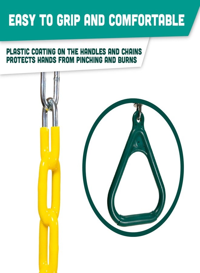 Squirrel Products Fully Coated Trapeze Swing Bar with Rings Heavy Duty Chain Swing Set Accessories Designed for Backyard Playground Sets Green - Image 5