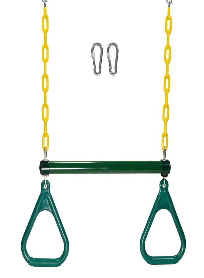 Squirrel Products Fully Coated Trapeze Swing Bar with Rings Heavy Duty Chain Swing Set Accessories Designed for Backyard Playground Sets Green - Image 1